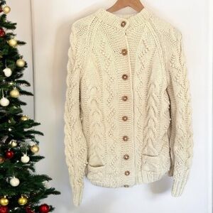 HANDMADE FISHERMAN IRISH CARDIGAN SWEATER Cream Size Large FAST SHIPPING